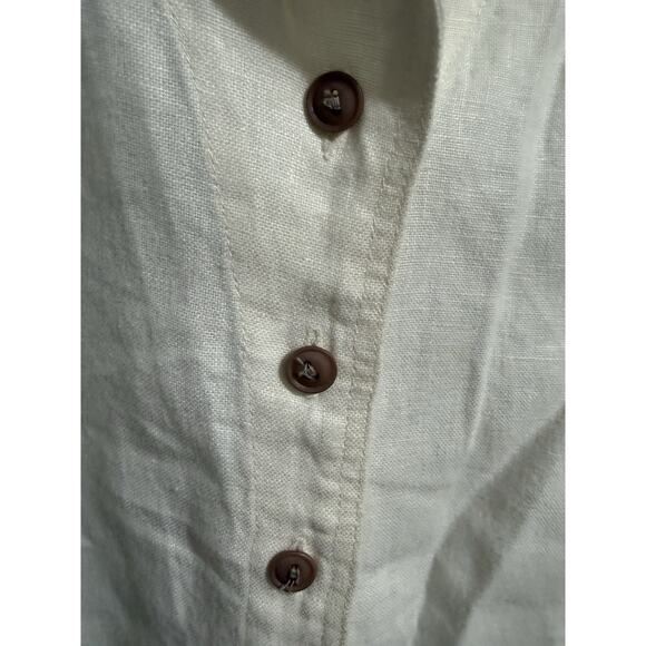 Kleen Women's Beige L Brown Trim Heavy Linen Tunic Top Lagenlook EUC - Picture 2 of 9